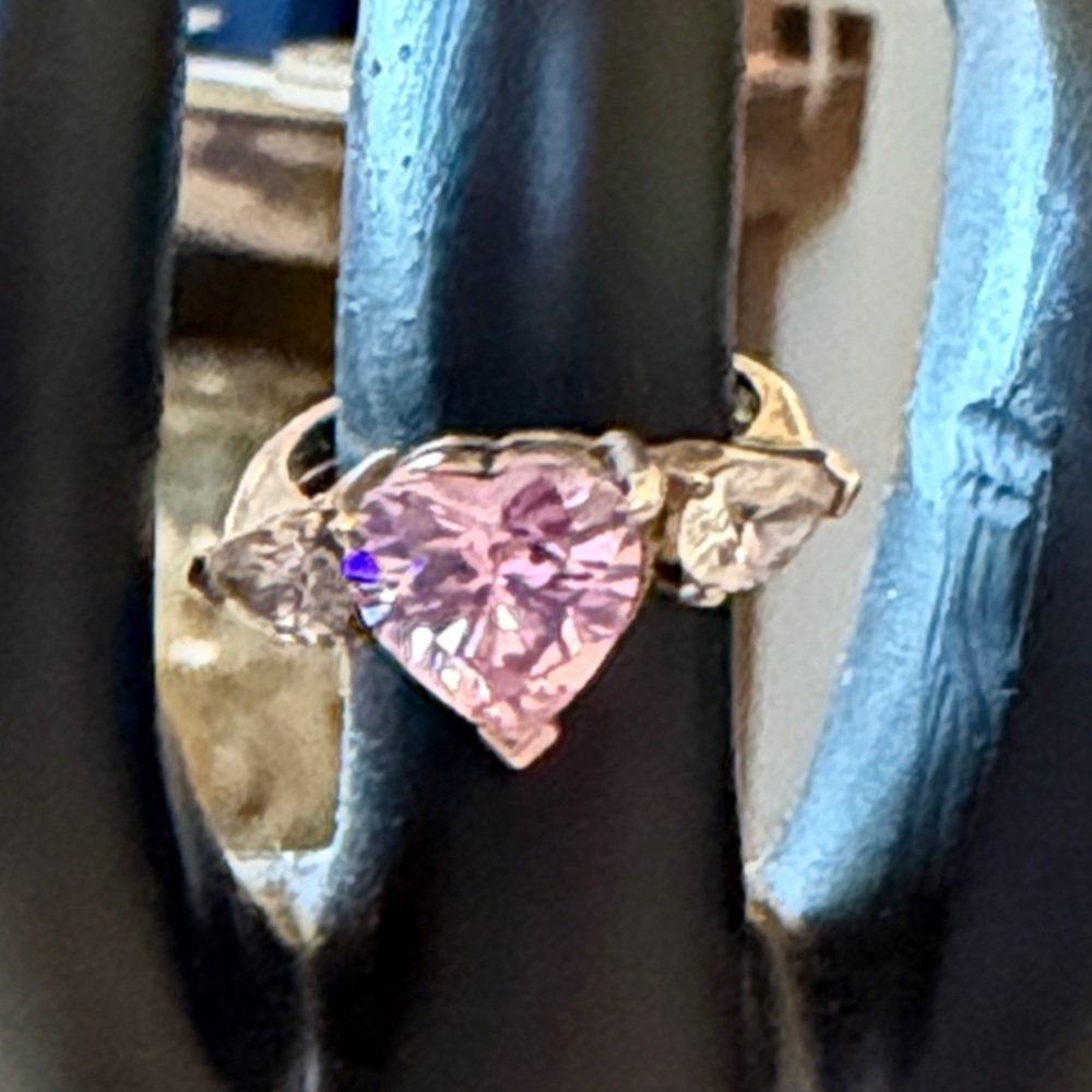 EUC~Vintage Sterling Silver Size 6 Cubic Zirconia Pink Heart Ring W/Rhinestones